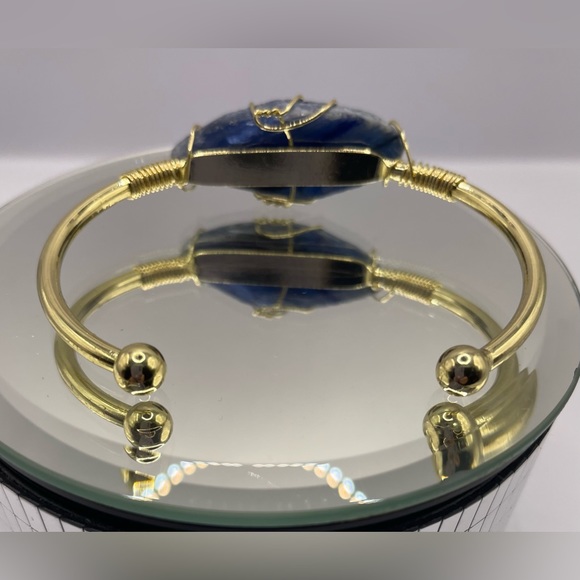 3 for $30 Natural Gold Tone Healing Stone Wire Cuff Bracelet Chakra Energy - Picture 9 of 9